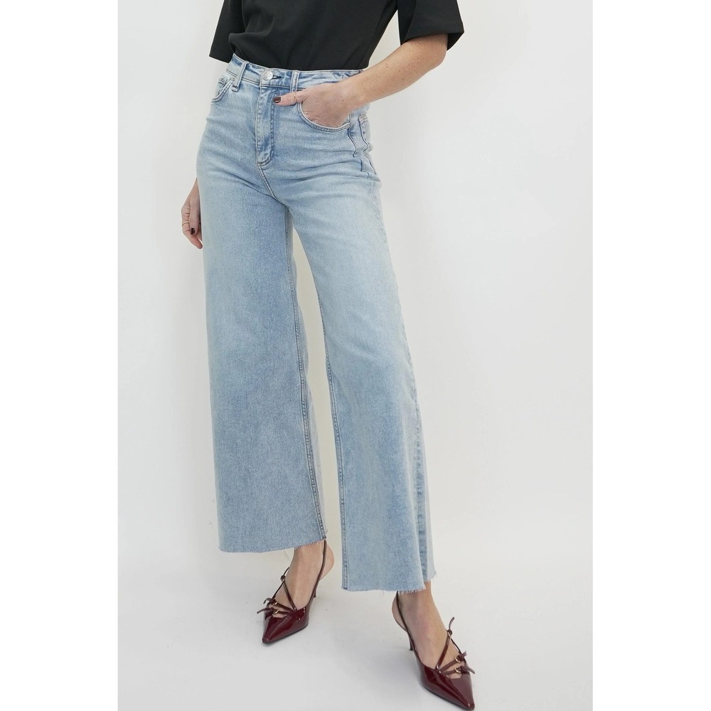 Rag & Bone Sofie High-Rise Ultra Wide Ankle Jeans Women 29 Lou Raw Hem Stretch